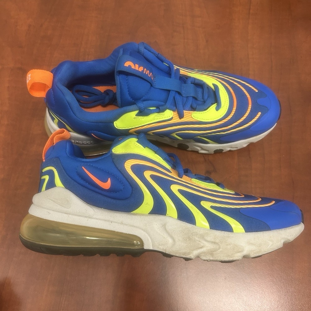 Nike Air Max 270 React Eng (GS) Boys 6.5Y (W's 8)‎ Orange Blue Athletic Sneakers
